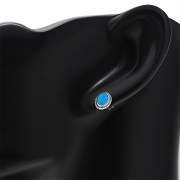 Oval Synthetic Azure Opal Silver Stud Earrings, e336